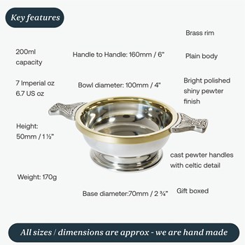 Medium Brass Rim Pewter Quaich