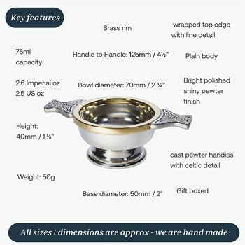 Small Brass Rim Pewter Quaich Small Brass Rim Pewter Quaich