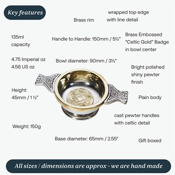 Small Celtic Gold Pewter And Brass Quaich Small Celtic Gold Pewter And Brass Quaich