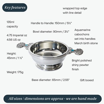 Birthstone Pewter Quaich March With Aquamarine Stones