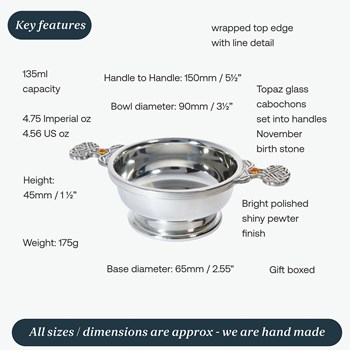 Birthstone Pewter Quaich November With Topaz Stones Birthstone Pewter Quaich November With Topaz Stones