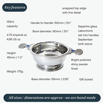 Birthstone Pewter Quaich September With Saphire Stones Birthstone Pewter Quaich September With Saphire Stones