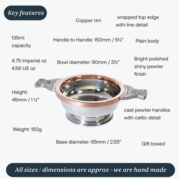 Standard Copper Rim Pewter Quaich