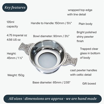 Standard Glass Base Pewter Quaich