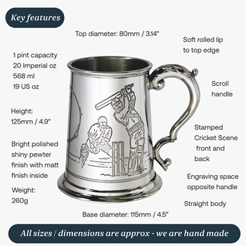 Cricket Scene One Pint Pewter Tankard