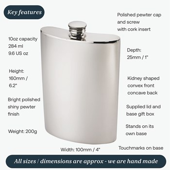 10oz Plain Pewter Kidney Hip Flask