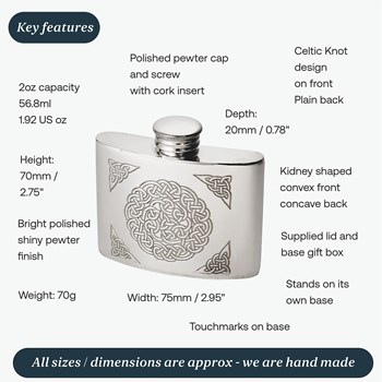 2oz Celtic Knot Pewter Kidney Hip Flask 2oz Celtic Knot Pewter Kidney Hip Flask