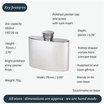 2oz Plain Pewter Kidney Flask 2oz Plain Pewter Kidney Flask