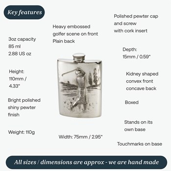 3oz Embossed Golfer Top Pocket Flask 3oz Embossed Golfer Top Pocket Flask