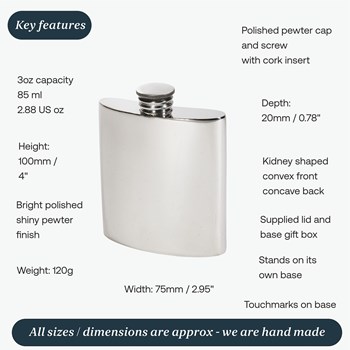3oz Plain Pewter Kidney Hip Flask