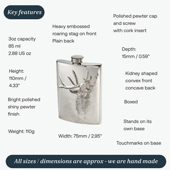 3oz Embossed Roaring Stag Top Pocket Flask