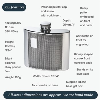 4oz Barley Pewter Kidney Hipflask