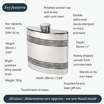 4oz Horizontal Celtic Bands Pewter Kidney Hip Flask