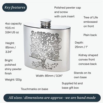 4oz Tree Of Life Tree Pewter Kidney Flask 4oz Tree Of Life Tree Pewter Kidney Flask