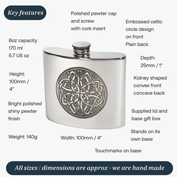 6oz Pewter Celtic Circle Kidney Hip Flask
