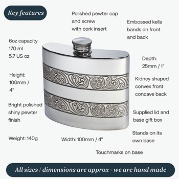 6oz Kells Pewter Kidney Hip Flask