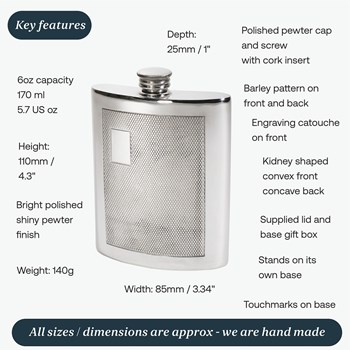 6oz Barley Pewter Kidney Hip Flask
