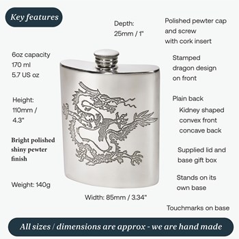Chinese Dragon Pewter Kidney Hip Flask Chinese Dragon Pewter Kidney Hip Flask
