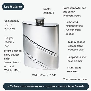 6oz Diagonal Stripe Pewter Kidney Hip Flask