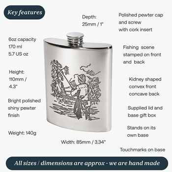 6oz Fishing Scene Pewter Kidney Hip Flask