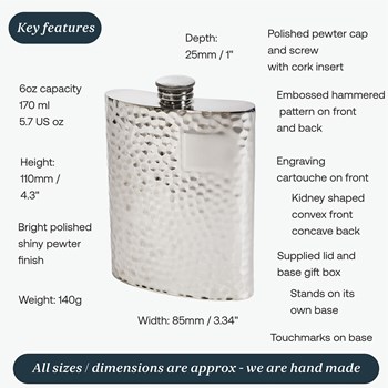 6oz Hammered Pewter Kidney Hip Flask