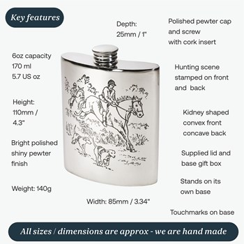 6oz Hunting Scene Pewter Kidney Hip Flask
