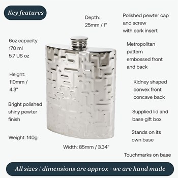 6oz Metropolitan Pewter Kidney Hip Flask