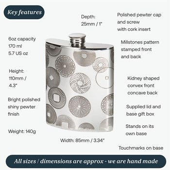 Millstones 6oz Kidney Spirit Hip Flask Millstones 6oz Kidney Spirit Hip Flask