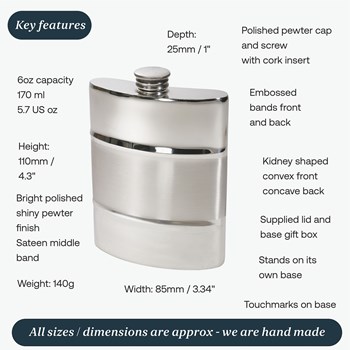 Part Satin 6oz Pewter Kidney Hip Flask