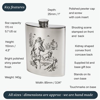 6oz Shooting Scene Pewter Kidney Flask