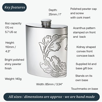 Acanthus Pattern Pewter Kidney Hip Flask