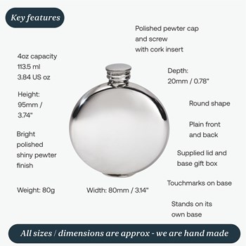 4oz Round Plain Pewter Flask 4oz Round Plain Pewter Flask