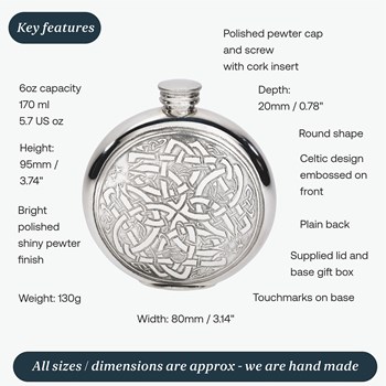 6oz Round Pewter Celtic Flask