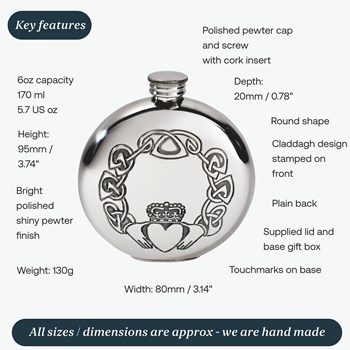 6oz Round Claddagh Pewter Flask