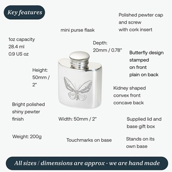 1oz Butterfly Pewter Purse Flask