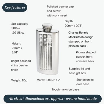 2oz Charles Rennie Mackintosh Pewter Purse Flask 2oz Charles Rennie Mackintosh Pewter Purse Flask