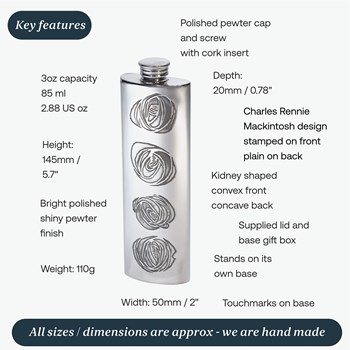 3oz Charles Rennie Mackintosh Pewter Purse Flask
