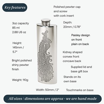 3oz Single Paisley Pewter Purse Flask