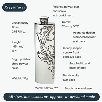 Acanthus Pattern Pewter Purse Flask Acanthus Pattern Pewter Purse Flask