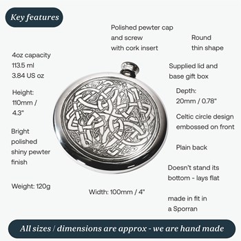 4oz Celtic Circle Pewter Sporran Flask 4oz Celtic Circle Pewter Sporran Flask