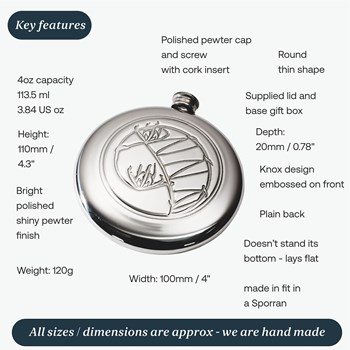 Knox 4oz Pewter Sporran Flask Knox 4oz Pewter Sporran Flask