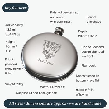 4oz Lion Of Scotland Pewter Sporran Flask 4oz Lion Of Scotland Pewter Sporran Flask