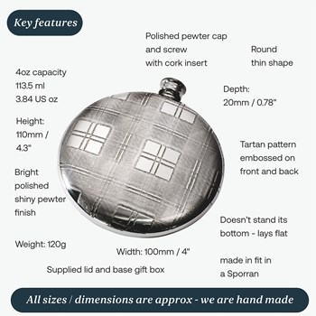 4oz Tartan Pewter Sporran Flask 4oz Tartan Pewter Sporran Flask