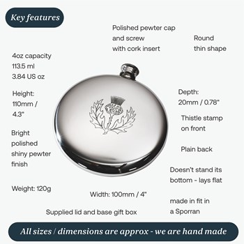 4oz Thistle Pewter Sporran Flask 4oz Thistle Pewter Sporran Flask