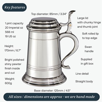One Pint Balmoral X Range Lidded Pewter Tankard
