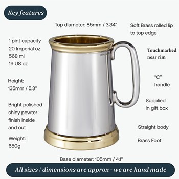 Wortley X Range Pewter And Brass Heavy One Pint Tankard Wortley X Range Pewter And Brass Heavy One Pint Tankard