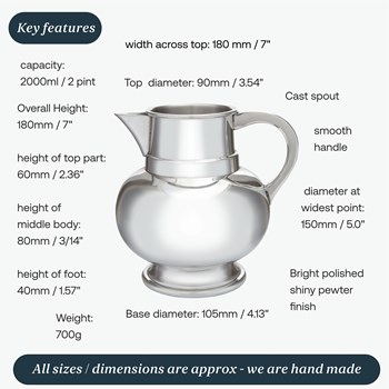 Two Pint Pewter Water Jug Beer Pitcher Two Pint Pewter Water Jug Beer Pitcher