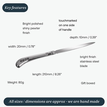 Cast Pewter And Stainless Steel Pistol  Letter Opener