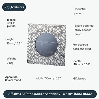 Small Triquetra Pewter 4"X4" Picture Frame Small Triquetra Pewter 4"X4" Picture Frame