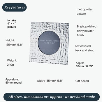 Small Metropolitan 4"X4" Pewter Picture Frame Small Metropolitan 4"X4" Pewter Picture Frame